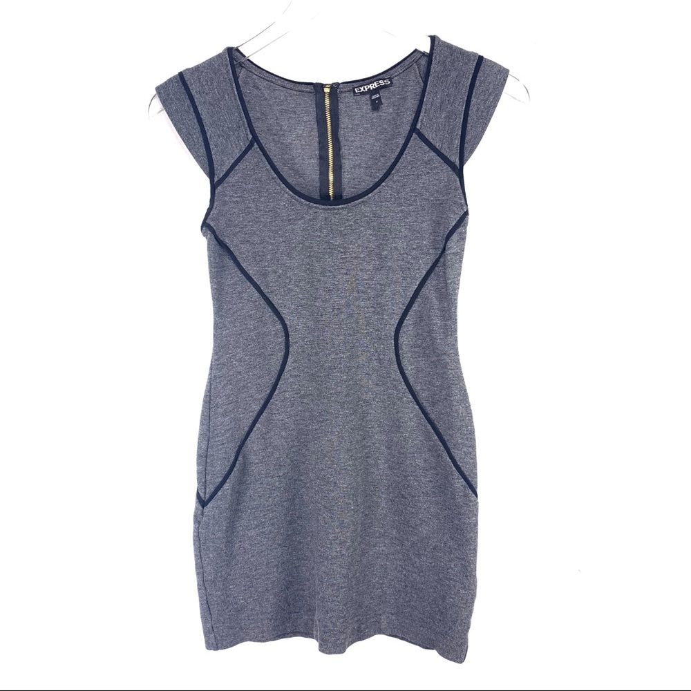 EXPRESS Grey Bodycon Dress Exposed Full Zip Back
